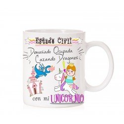 Taza Estado Civil Demasiado ocupada cazando dragones con mi unicornio