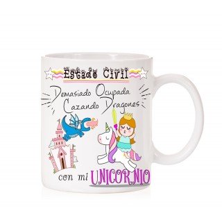 Taza Estado Civil Demasiado ocupada cazando dragones con mi unicornio